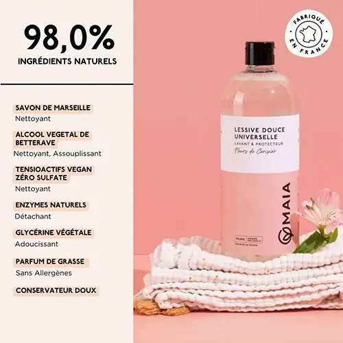 Miniature image article Lessive concentrée naturelle parfum fleurs de cerisier, 1L, 33 lavages
